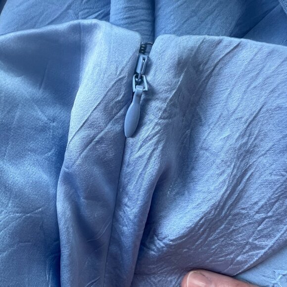 VINCE | US L | High Waist Crush Textured Satin Wide Leg Silky Pants | Iris Blue - Picture 11 of 16